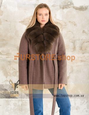 photographic Brown wool jacket with polar fox collar in the women's fur clothing store https://furstore.shop