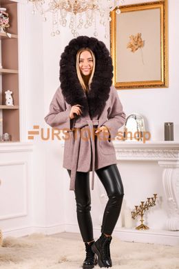 photographic Pink wool coat with fur hood in the women's fur clothing store https://furstore.shop