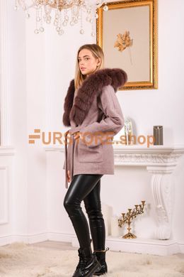 photographic Women`s wool coat with hood and bright fur in the women's fur clothing store https://furstore.shop