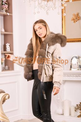 photographic Sand-colored bomber parka with arctic fox fur in the women's fur clothing store https://furstore.shop