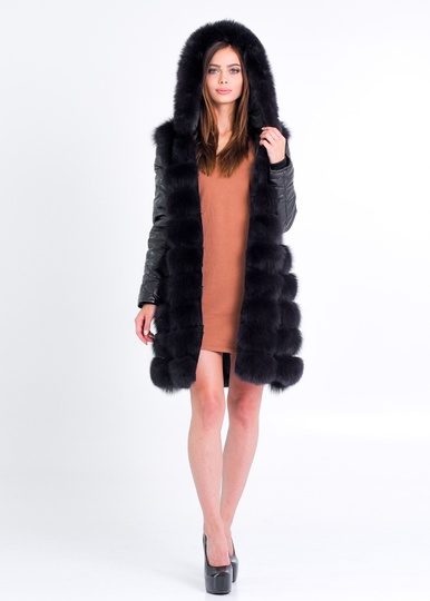 photographic Fur coat transformer from a polar fox with leather sleeve in the women's fur clothing store https://furstore.shop