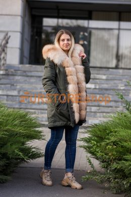 photographic Women`s parka haki with fur of Gold Frost Fox in the women's fur clothing store https://furstore.shop