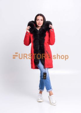 фотогорафия Зимняя красная парка с мехом под соболь в магазине женской меховой одежды https://furstore.shop