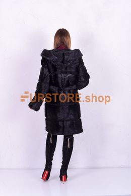 photographic Fur coat of their nutria fur of a transverse bark with a hood in the women's fur clothing store https://furstore.shop