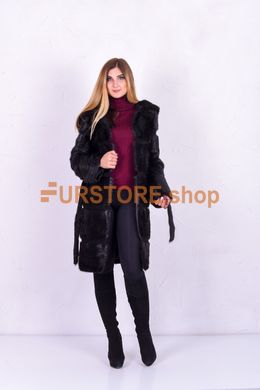 photographic Fur coat of their nutria fur of a transverse bark with a hood in the women's fur clothing store https://furstore.shop