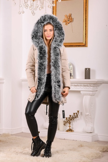 photographic Beige fur parka with polar fox in the women's fur clothing store https://furstore.shop