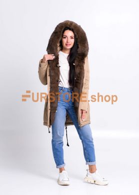photographic Beige warm parka with rabbit fur in the women's fur clothing store https://furstore.shop