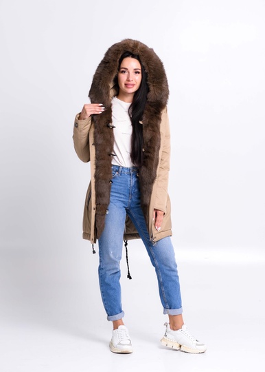 photographic Beige warm parka with rabbit fur in the women's fur clothing store https://furstore.shop