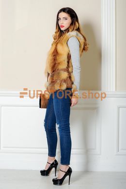photographic Short fox vest with leather corset in the women's fur clothing store https://furstore.shop