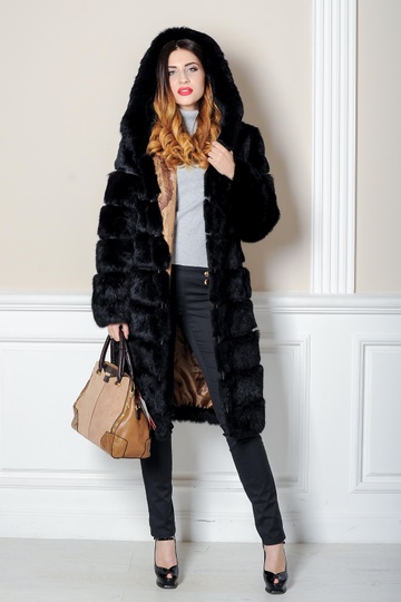 photographic Winter rabbit fur coat with a hood in the women's fur clothing store https://furstore.shop
