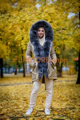 photographic Beige parka with fur of silver fox in the women's fur clothing store https://furstore.shop