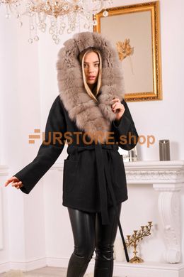 photographic Wool poncho with fur hood in the women's fur clothing store https://furstore.shop