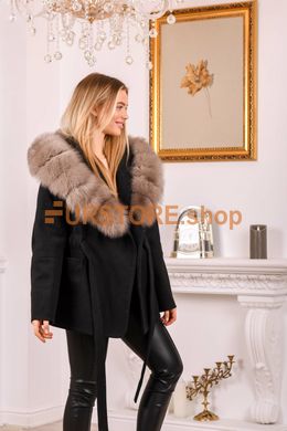 photographic Wool poncho with fur hood in the women's fur clothing store https://furstore.shop