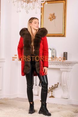 photographic Red winter parka with sable fur  in the women's fur clothing store https://furstore.shop