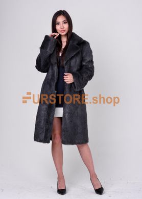 photographic Fur coat of dark gray color from natural fur in the women's fur clothing store https://furstore.shop