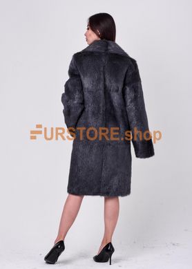 photographic Fur coat of dark gray color from natural fur in the women's fur clothing store https://furstore.shop