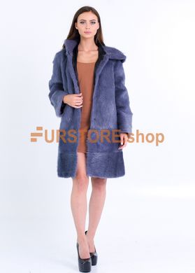 фотогорафія Шуба із стриженої нутрії сапфірового кольору, модель дзвоник в онлайн крамниці хутряного одягу https://furstore.shop