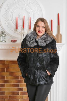 photographic Nutria fur coat with a collar of a silver fox edge in the women's fur clothing store https://furstore.shop
