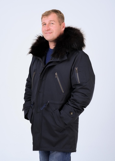 photographic Men's winter parka with raccoon fur in the women's fur clothing store https://furstore.shop