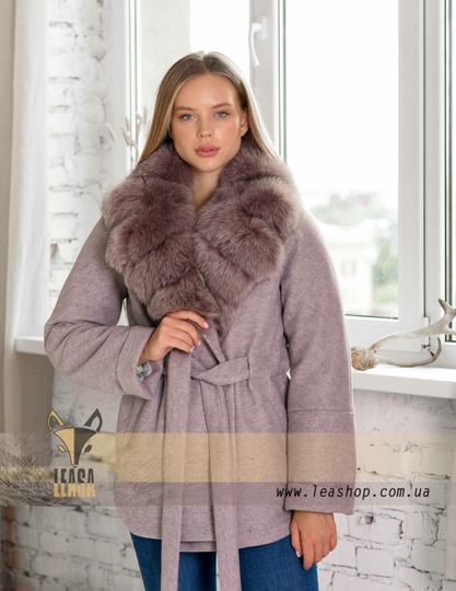 photographic Women's lavander colour winter coat with fur collar in the women's fur clothing store https://furstore.shop