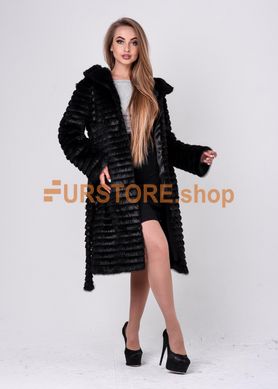 photographic Winter ladies' fur coat from nutria with a step haircut and a hood in the women's fur clothing store https://furstore.shop