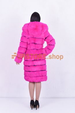 фотогорафия Яркая розовая шуба из кролика с капюшоном в магазине женской меховой одежды https://furstore.shop