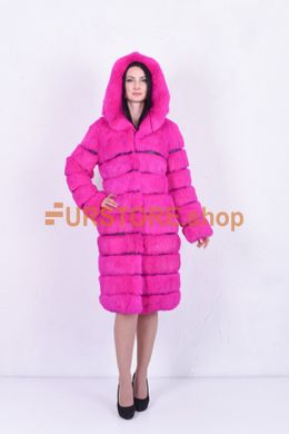 photographic Bright pink rabbit fur coat with a hood in the women's fur clothing store https://furstore.shop