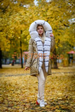 photographic Winter women's parka with white albino fox fur in the women's fur clothing store https://furstore.shop