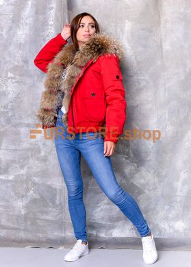 photographic Short female parka with raccoon fur in the women's fur clothing store https://furstore.shop