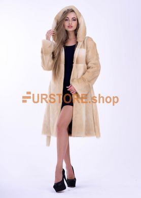 photographic Winter women's fur coat from nutria fur gently beige FURstore.shop in the women's fur clothing store https://furstore.shop