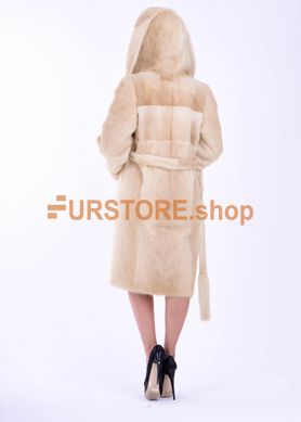 photographic Winter women's fur coat from nutria fur gently beige FURstore.shop in the women's fur clothing store https://furstore.shop