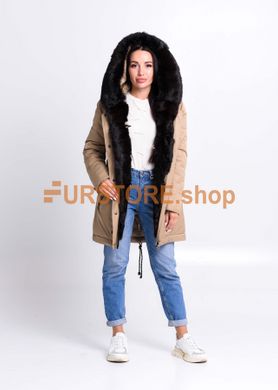 photographic Beige winter parka with rabbit fur in the women's fur clothing store https://furstore.shop