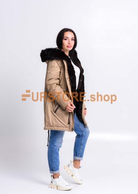 photographic Beige winter parka with rabbit fur in the women's fur clothing store https://furstore.shop