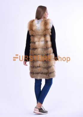 photographic Fox fur vest with sleeves made of suede on a snake in the women's fur clothing store https://furstore.shop