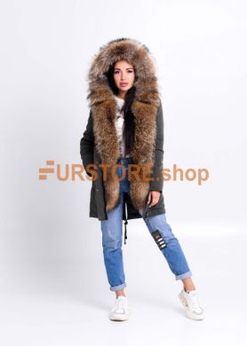 photographic Winter parka Khaki with raccoon fur in the women's fur clothing store https://furstore.shop