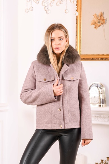 photographic Wool pea jacket with fur collar in the women's fur clothing store https://furstore.shop