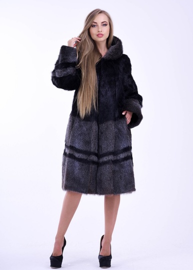 фотогорафія Шуба з стриженої нутрії сріблясто чорного кольору в онлайн крамниці хутряного одягу https://furstore.shop