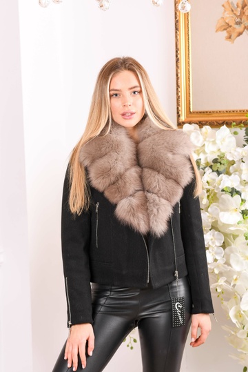 photographic Demi-season wool jacket with polar fox fur in the women's fur clothing store https://furstore.shop