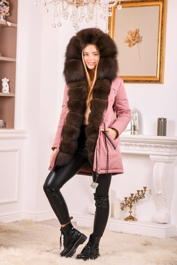 photographic Pink parka with luxurious sable fur in the women's fur clothing store https://furstore.shop