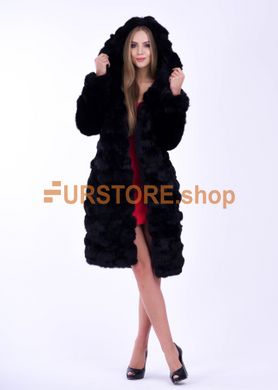 photographic Women's fur coat from pieces of rabbit fur in the women's fur clothing store https://furstore.shop