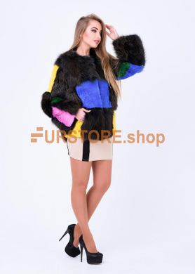 фотогорафия Демисезонный разноцветный полушубок из разного меха в магазине женской меховой одежды https://furstore.shop