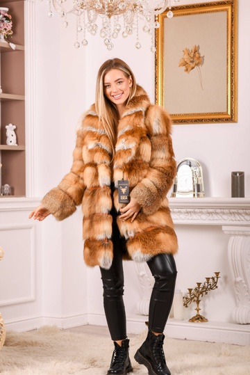 photographic Luxurious fox fur coat with collar in the women's fur clothing store https://furstore.shop