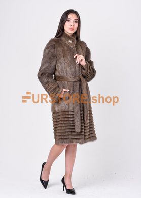 фотогорафия Женская шуба из стриженой нутрии светло коричневого цвета КАКАО в магазине женской меховой одежды https://furstore.shop