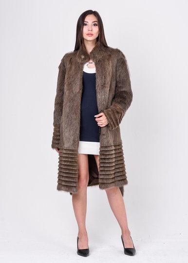 photographic Women's fur coat from sheared nutria light brown CACAO in the women's fur clothing store https://furstore.shop