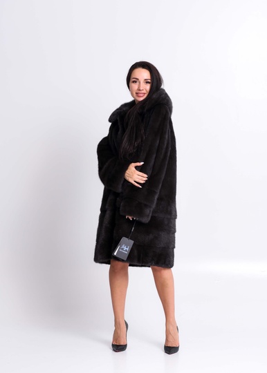 photographic Mink fur coat muscovite with a hood in the women's fur clothing store https://furstore.shop