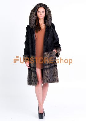 фотогорафия Длинная шуба из натурального меха цвета рысь в магазине женской меховой одежды https://furstore.shop