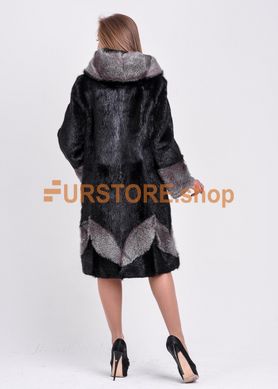 photographic Women`s black fur coat with silver pattern and cuff | there are large sizes in the women's fur clothing store https://furstore.shop