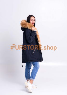 photographic Blue winter parka with fur of Ukrainian red fox in the women's fur clothing store https://furstore.shop