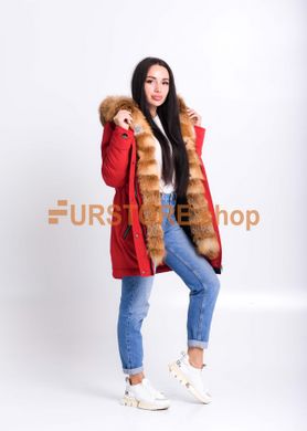 photographic Red parka with fur of Ukrainian red fox in the women's fur clothing store https://furstore.shop
