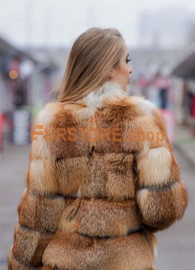 photographic Female fox fur coat with transverse bark in the women's fur clothing store https://furstore.shop